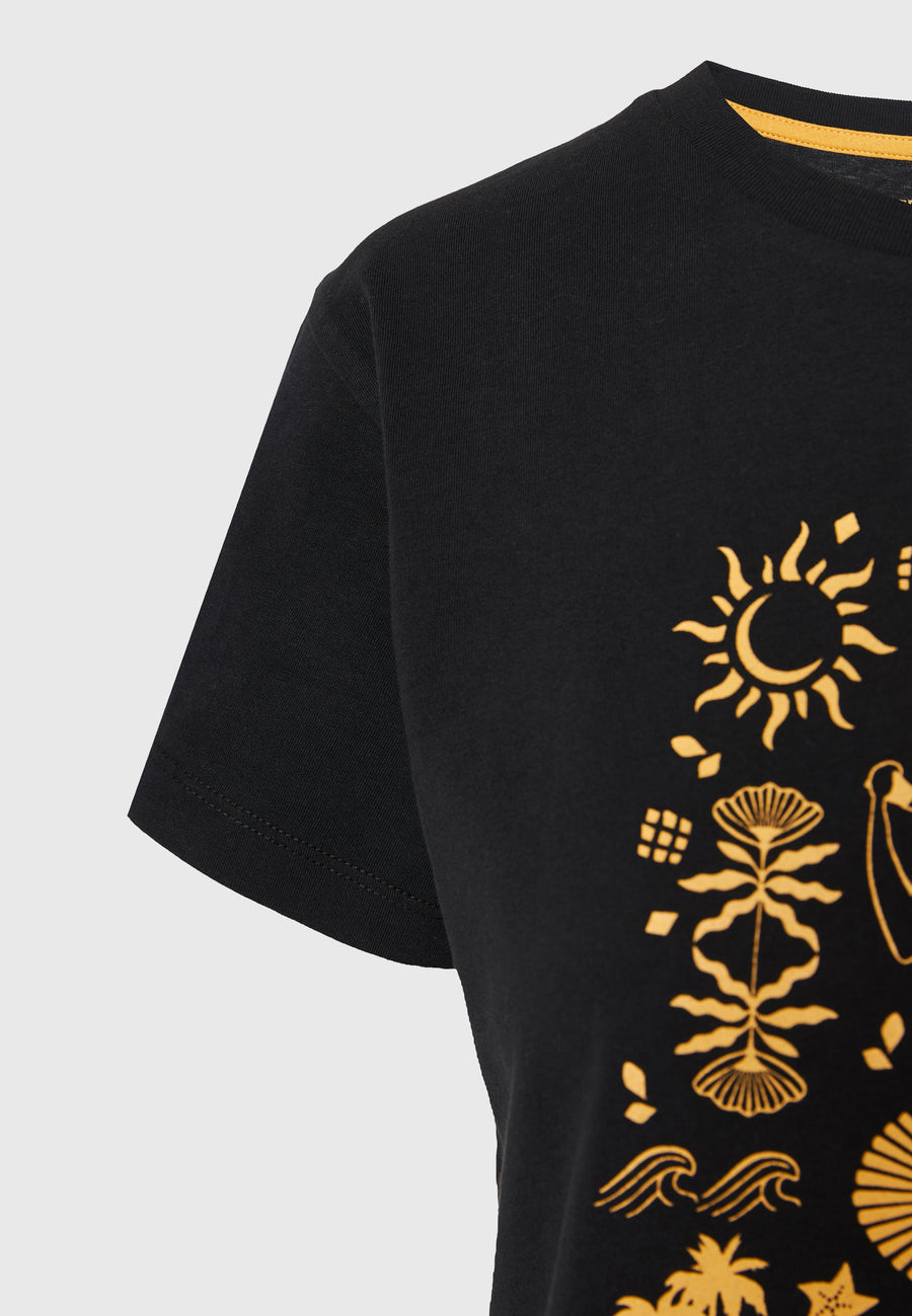 Tricou de damă cu imprimeu exotic - Negru