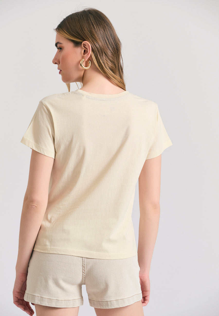 Tricou de damă cu imprimeu exotic - Chalk