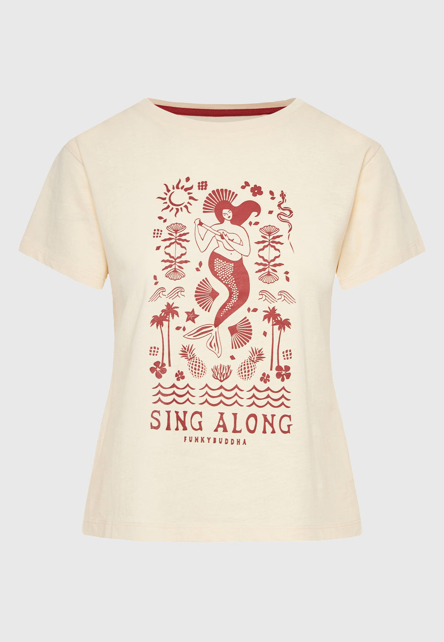 Tricou de damă cu imprimeu exotic - Chalk