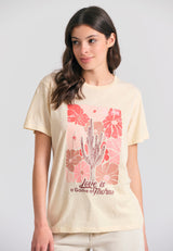 Tricou lejer cu imprimeu vintage - Chalk