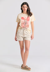 Tricou lejer cu imprimeu vintage - Chalk