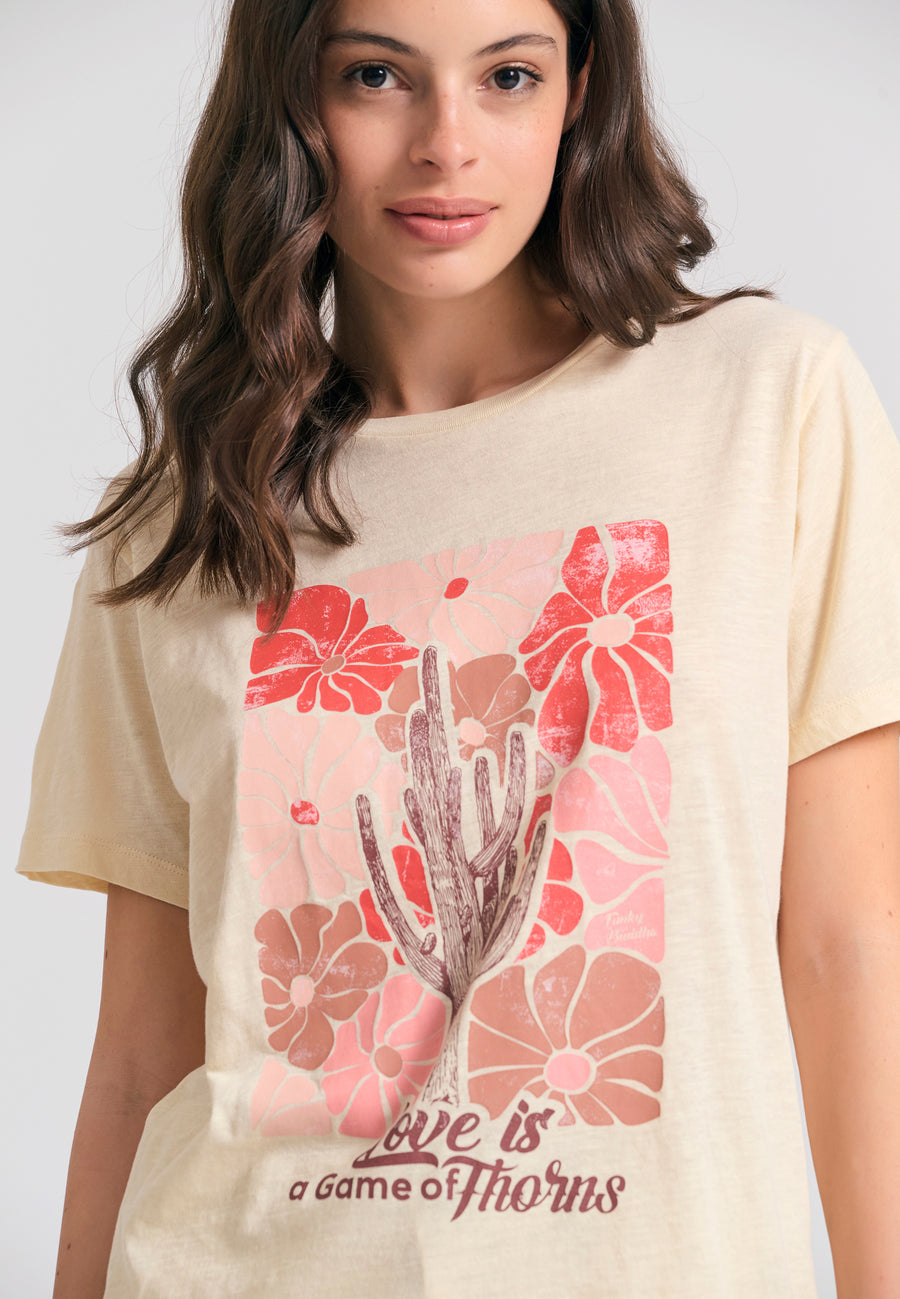 Tricou lejer cu imprimeu vintage - Chalk