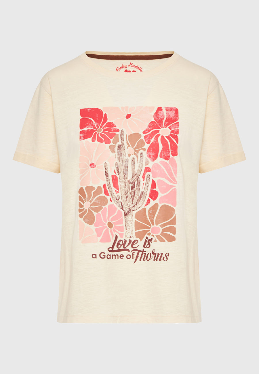 Tricou lejer cu imprimeu vintage - Chalk