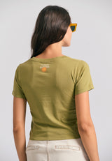 Tricou vopsit în textil cu imprimeu exotic - Verde ierburi