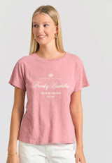 Tricou de damă cu imprimeu vintage cu logo - Roz prăfuit