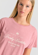 Tricou de damă cu imprimeu vintage cu logo - Roz prăfuit