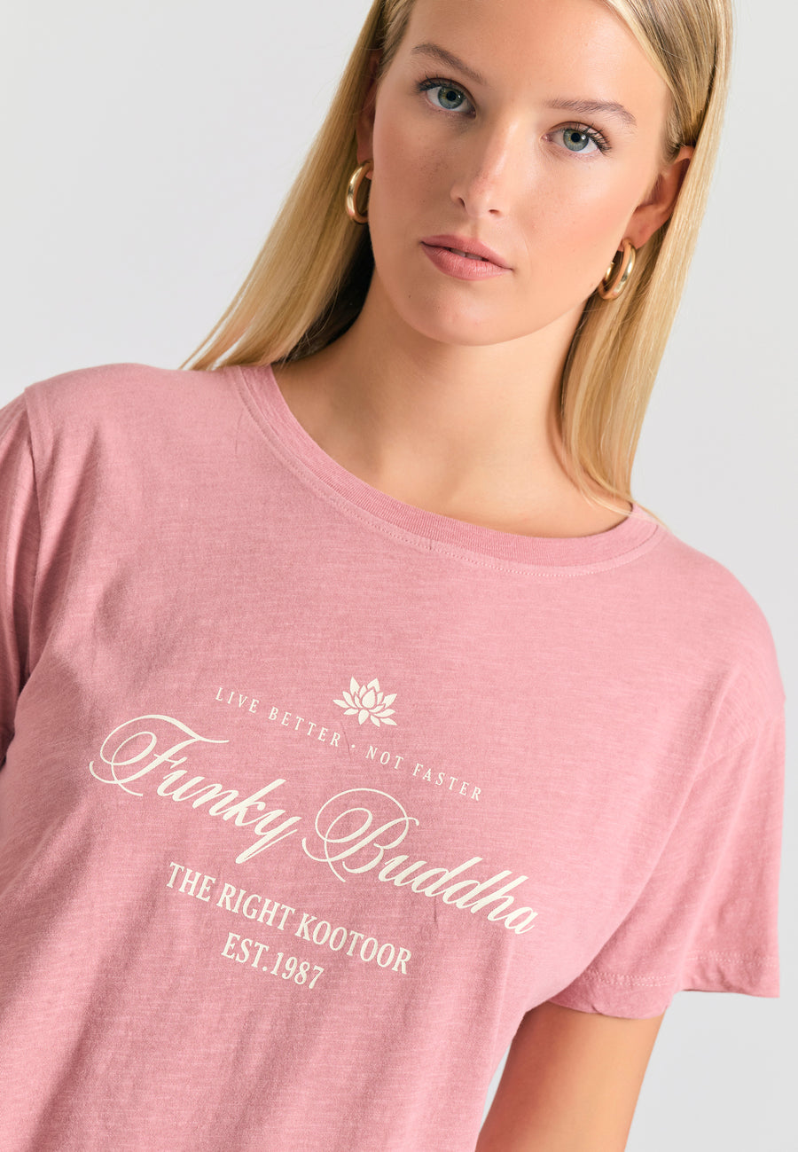 Tricou de damă cu imprimeu vintage cu logo - Roz prăfuit