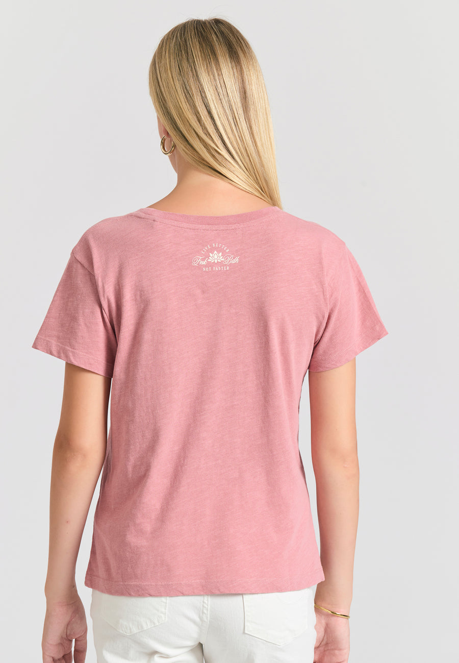 Tricou de damă cu imprimeu vintage cu logo - Roz prăfuit