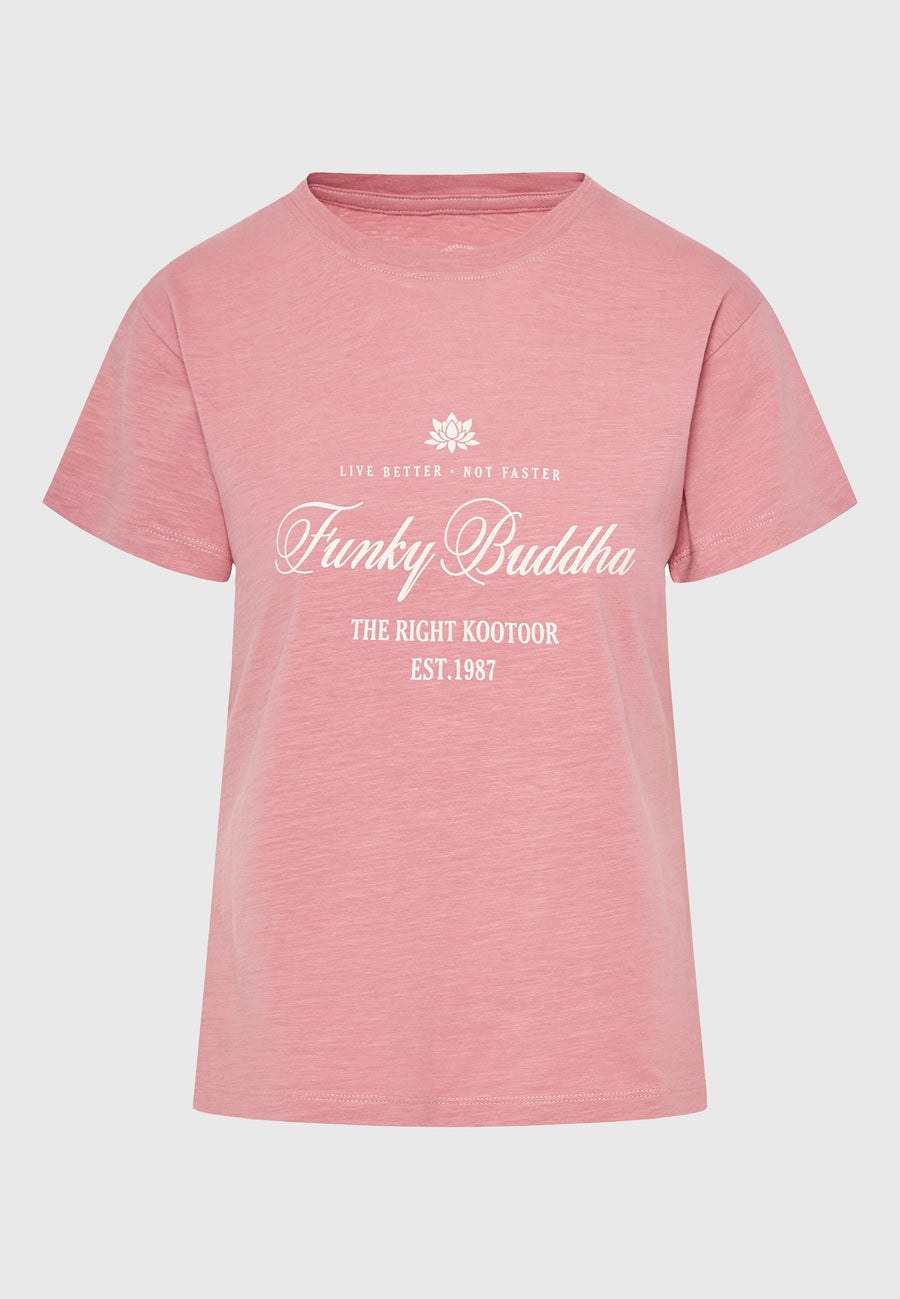 Tricou de damă cu imprimeu vintage cu logo - Roz prăfuit