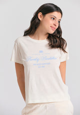 Tricou de damă cu imprimeu vintage cu logo - Alb-gălbui