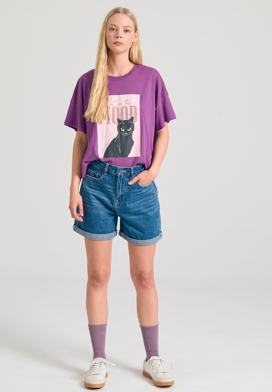 Tricou lejer cu imprimeu fotografic - Md prună