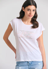 Tricou de damă cu imprimeu artistic și spate deschis - Alb