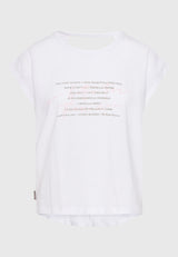 Tricou de damă cu imprimeu artistic și spate deschis - Alb