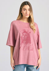 Tricou supradimensionat vopsit în haine cu imprimeu vintage - Roz prăfuit
