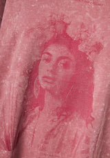 Tricou supradimensionat vopsit în haine cu imprimeu vintage - Roz prăfuit