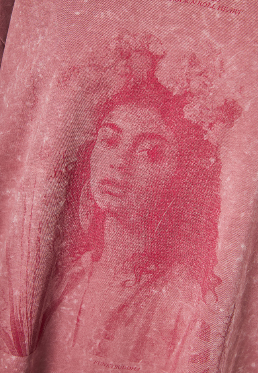 Tricou supradimensionat vopsit în haine cu imprimeu vintage - Roz prăfuit