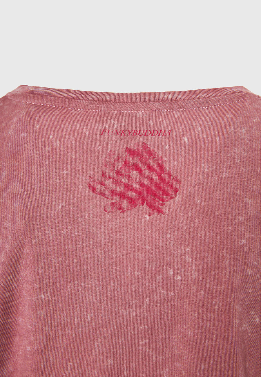 Tricou supradimensionat vopsit în haine cu imprimeu vintage - Roz prăfuit