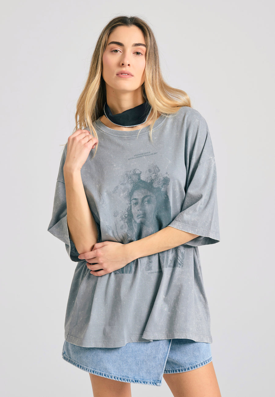 Tricou supradimensionat vopsit în haine cu imprimeu vintage - Elephant