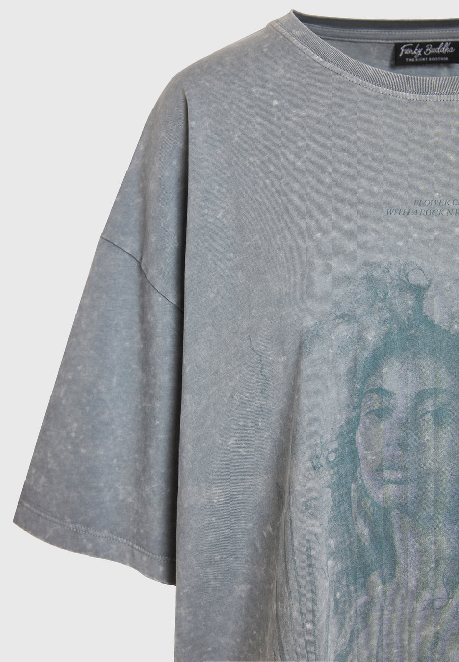Tricou supradimensionat vopsit în haine cu imprimeu vintage - Elephant
