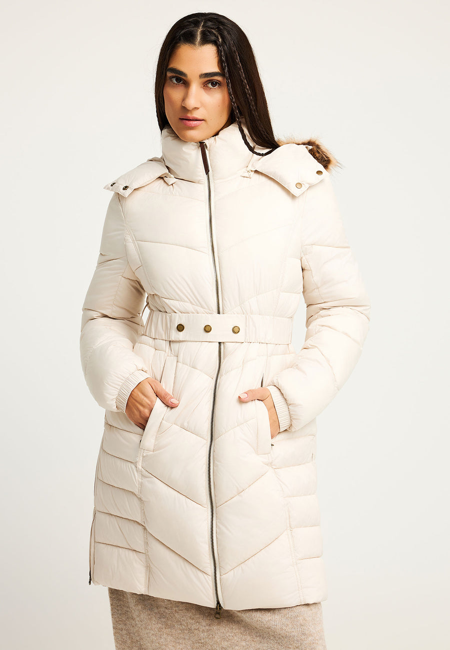 Jachetă lungă matlasată cu glugă