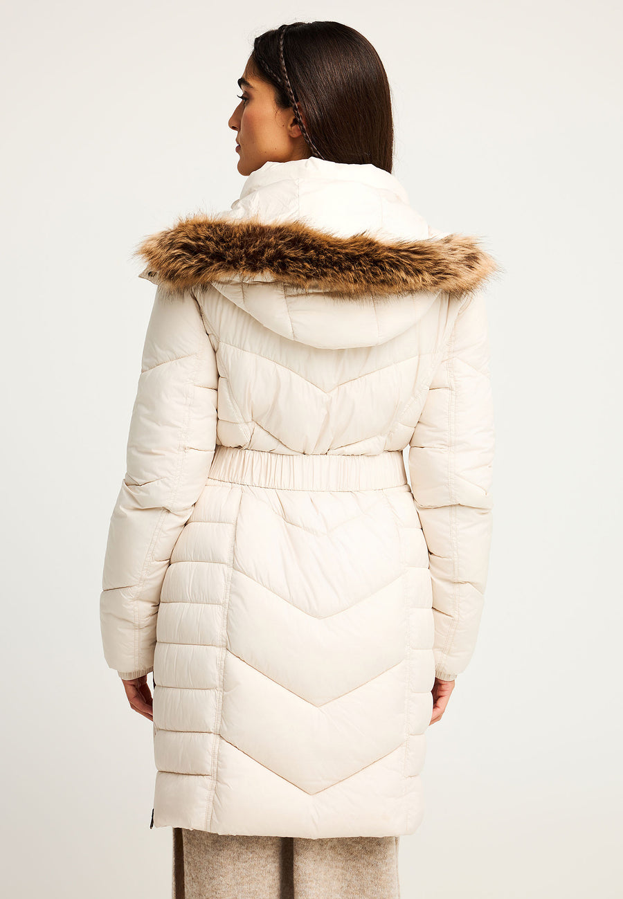 Jachetă lungă matlasată cu glugă