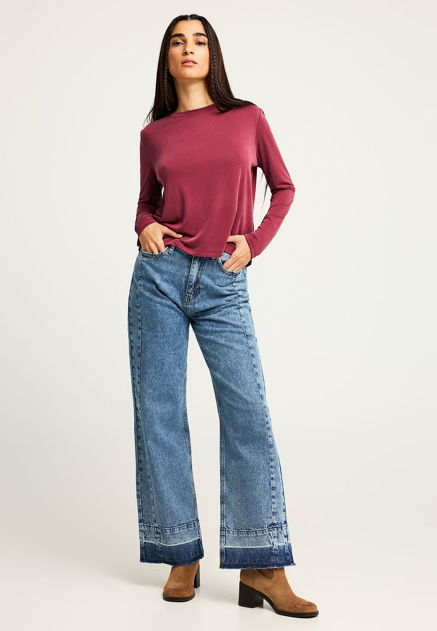 Tricou cu guler rotund și mânecă lungă