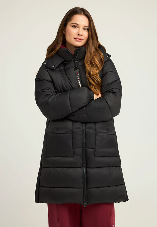 Jachetă lungă pufoasă cu croială regulată și glugă