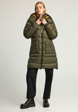 Jachetă lungă pufoasă cu croială regulată și glugă