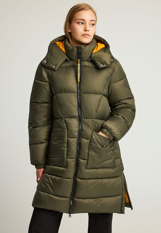 Jachetă lungă pufoasă cu croială regulată și glugă