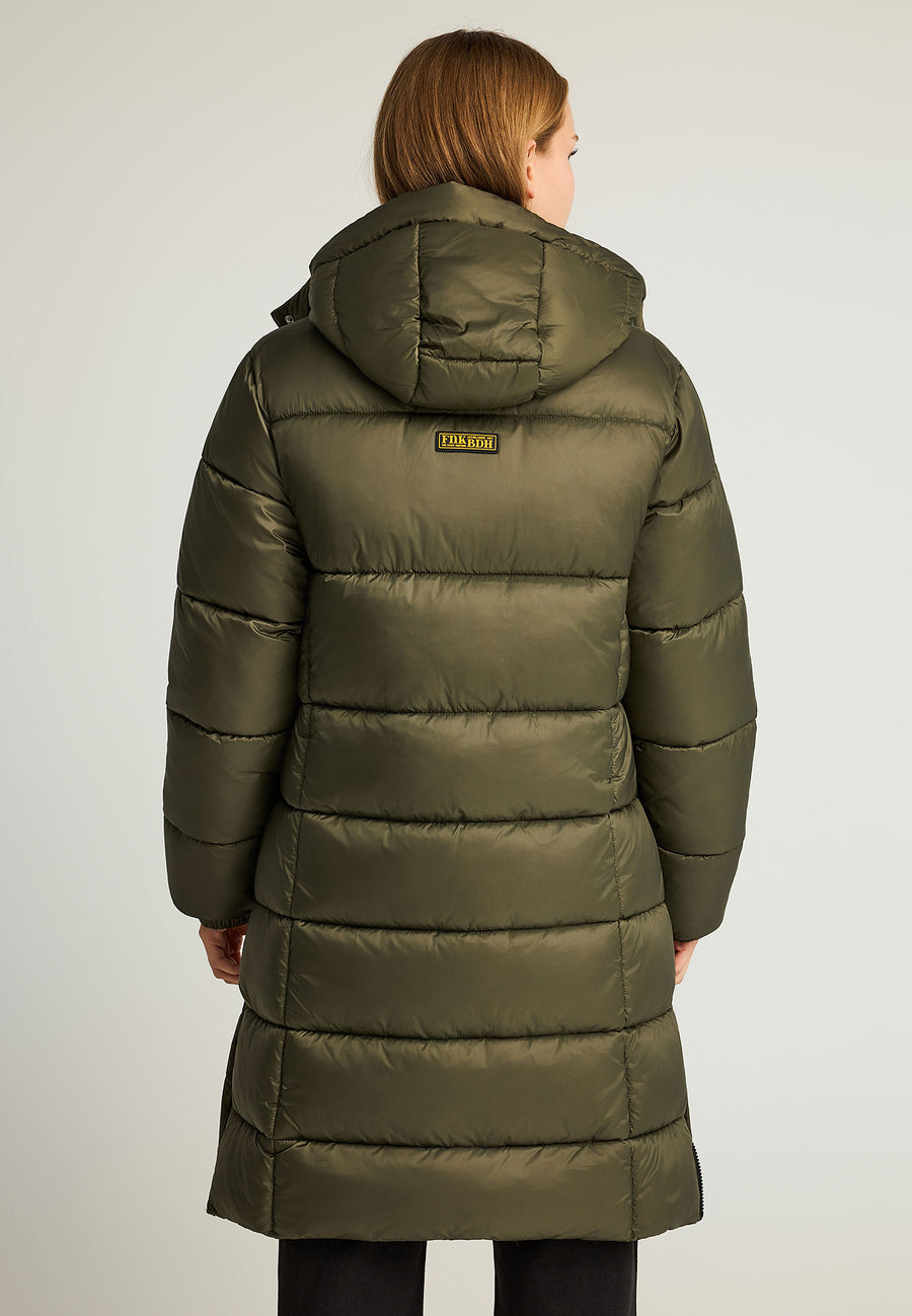 Jachetă lungă pufoasă cu croială regulată și glugă