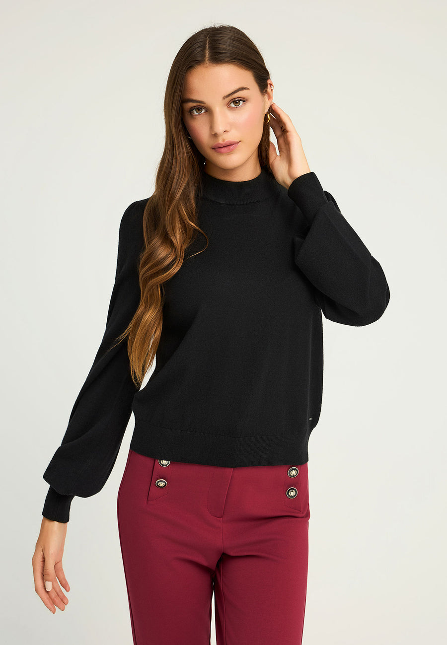 Top tricotat cu mânecă tip bishop pentru femei