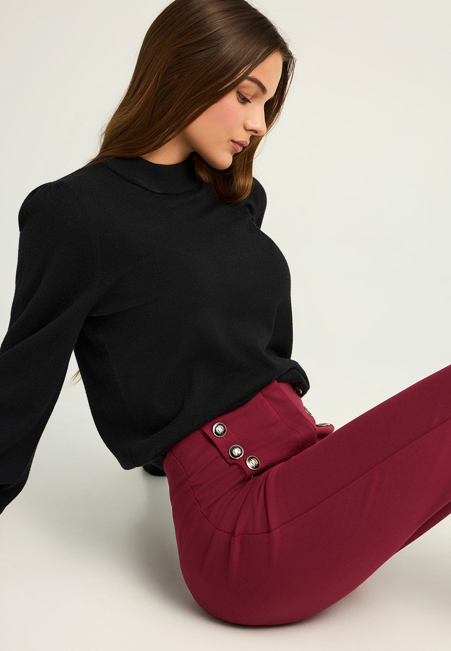 Top tricotat cu mânecă tip bishop pentru femei