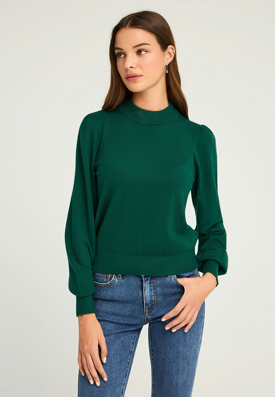 Top tricotat cu mânecă tip bishop pentru femei