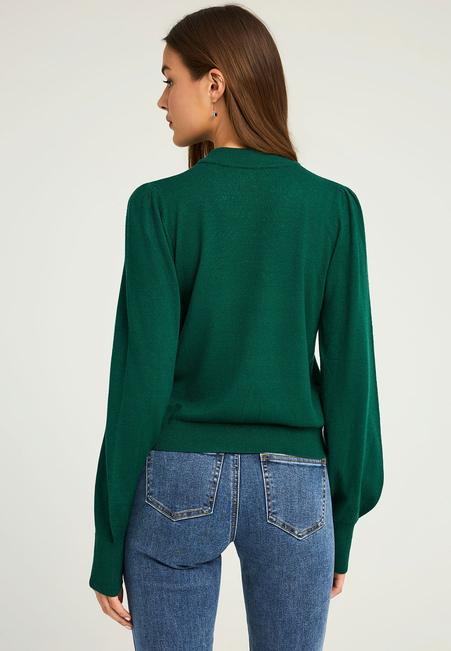 Top tricotat cu mânecă tip bishop pentru femei