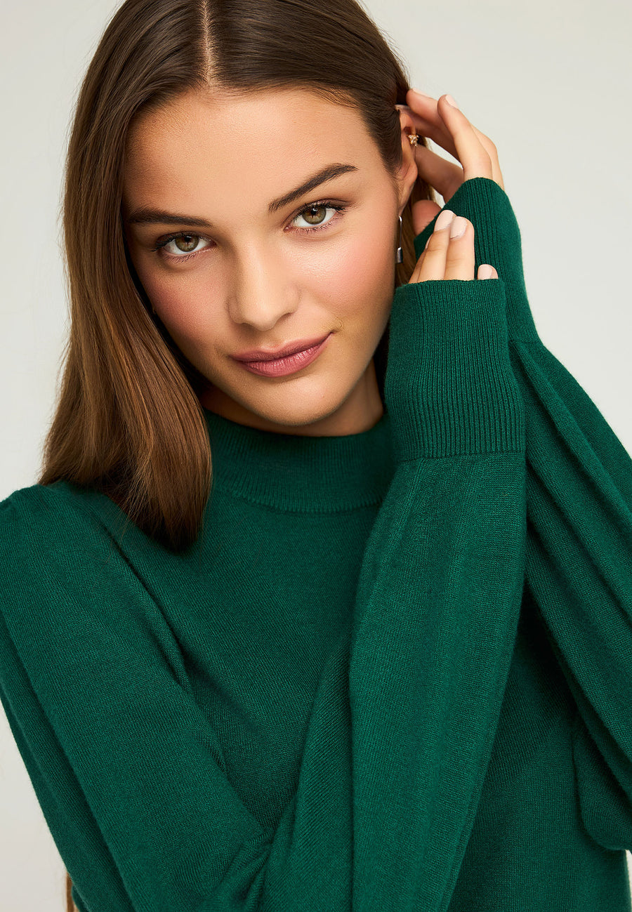 Top tricotat cu mânecă tip bishop pentru femei