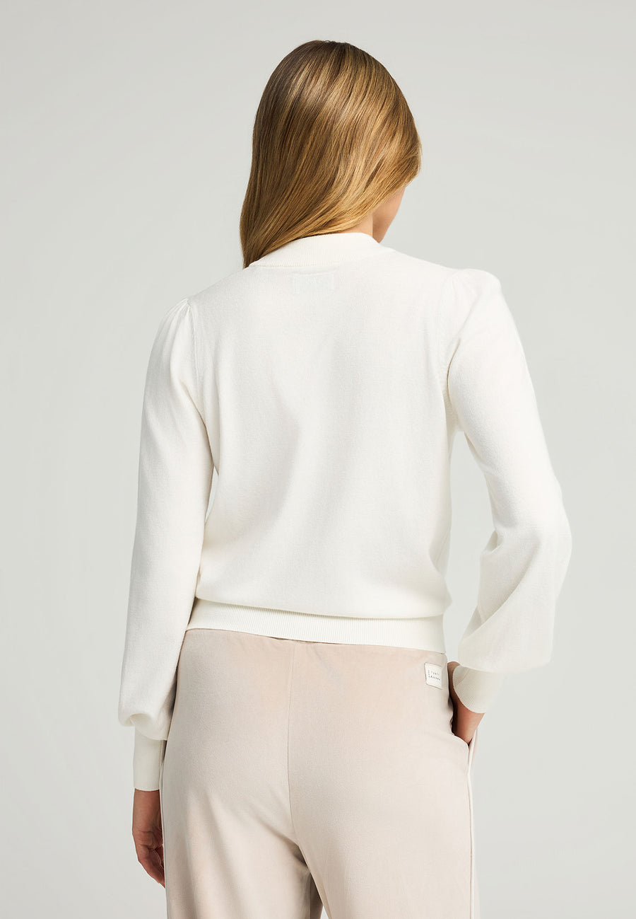 Top tricotat cu mânecă tip bishop pentru femei