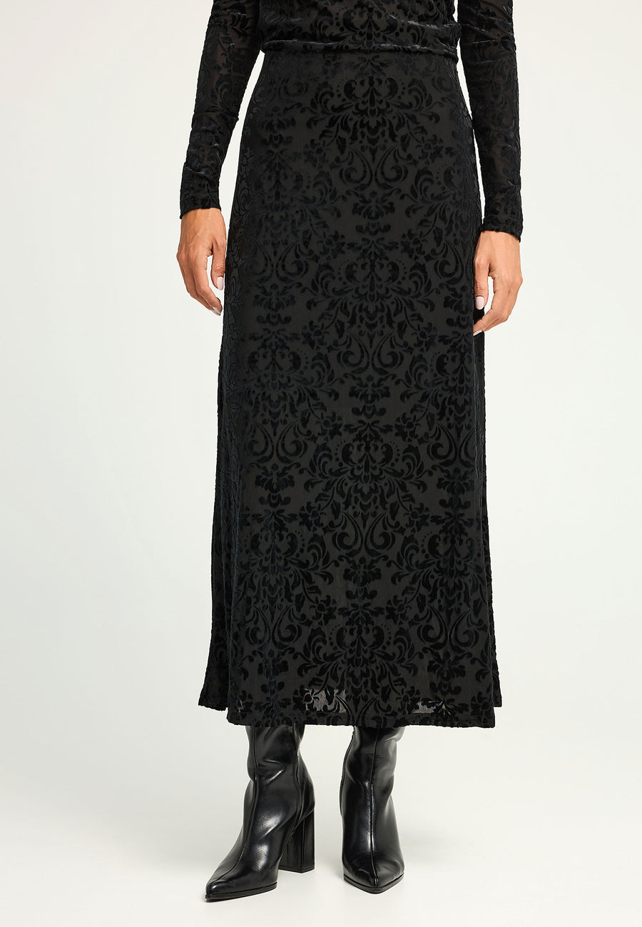 Fustă maxi brodată cu croială dreaptă