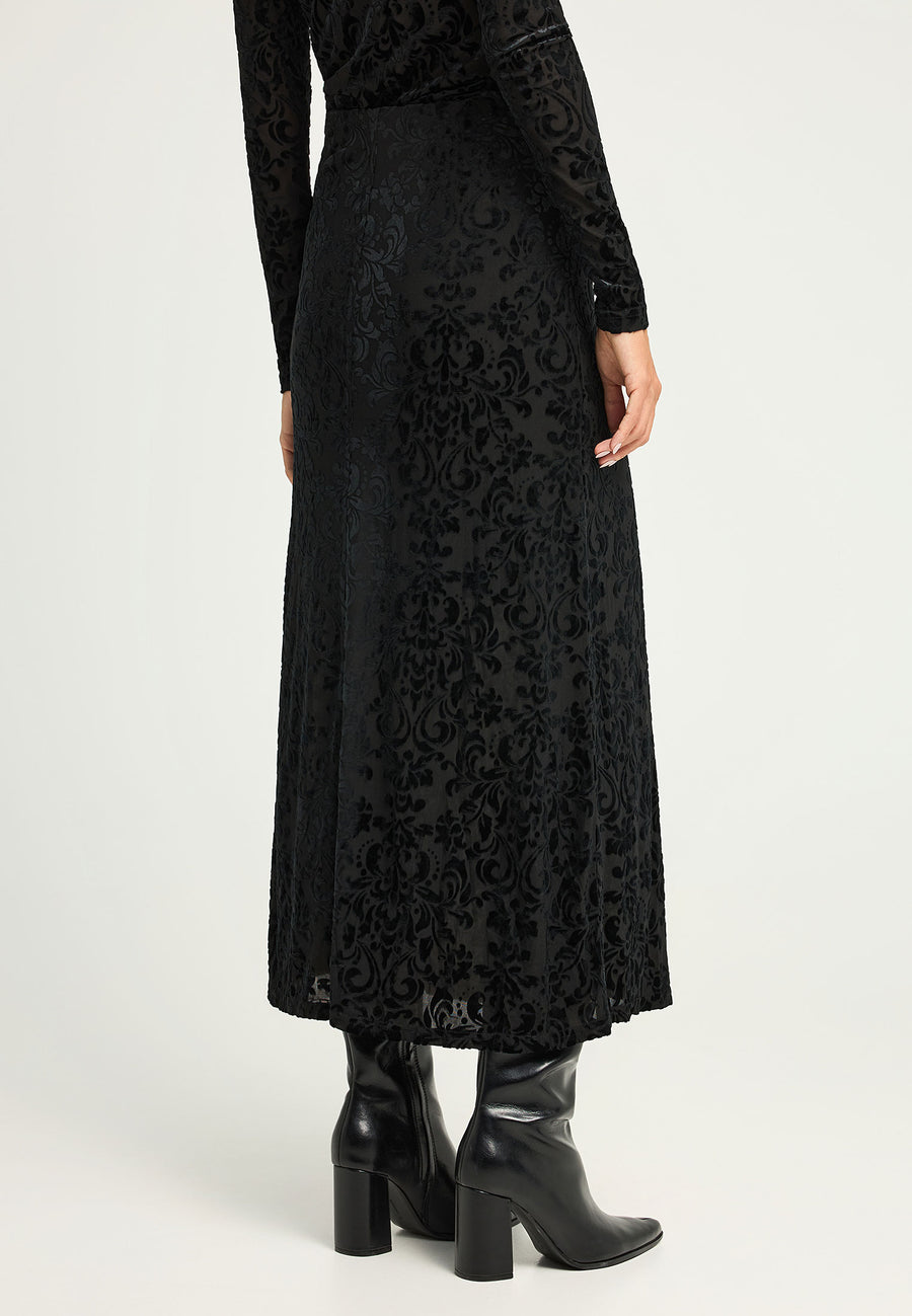 Fustă maxi brodată cu croială dreaptă