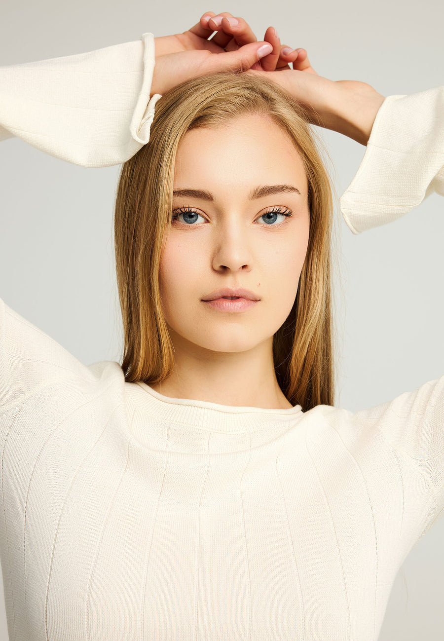 Pulover simplu tricotat pentru femei cu model în dungi