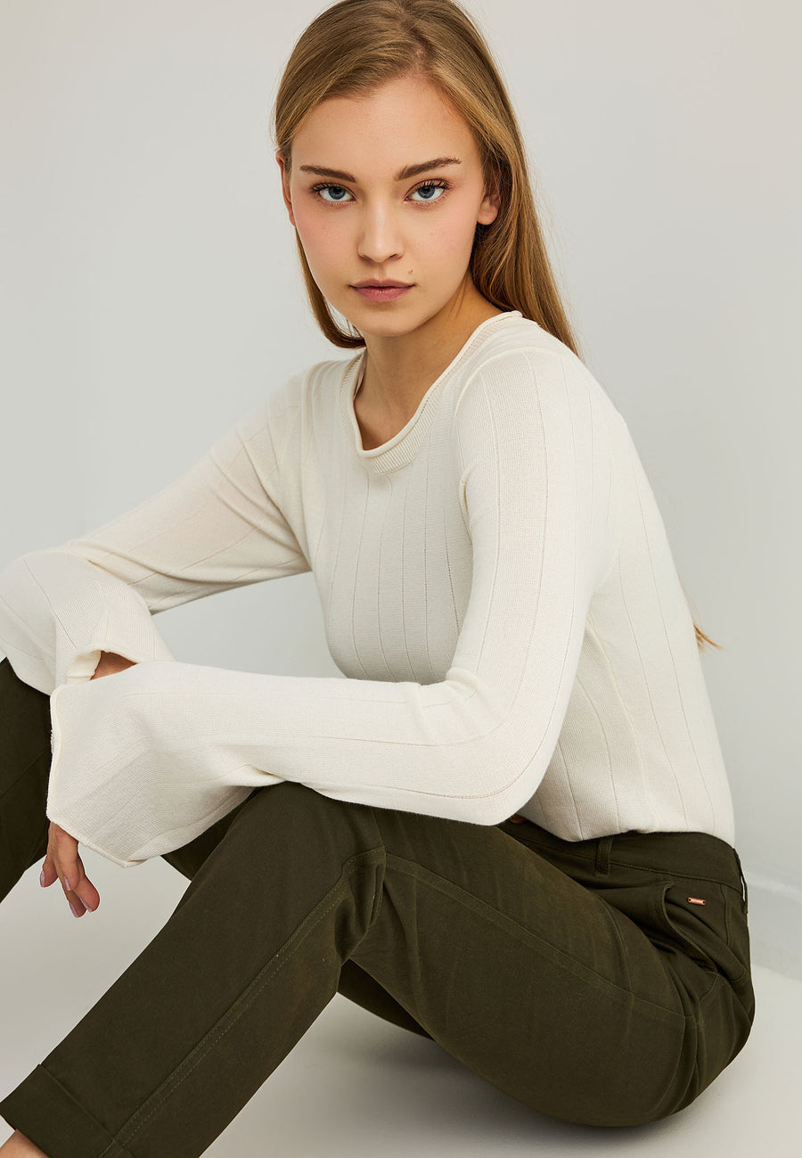 Pulover simplu tricotat pentru femei cu model în dungi