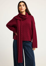 Pulover tricotat în relief cu eșarfă