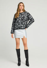 Pulover tricotat cu paiete și imprimeu animal