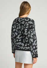 Pulover tricotat cu paiete și imprimeu animal