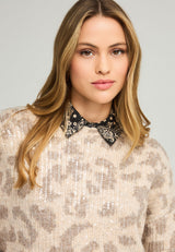 Pulover tricotat cu paiete și imprimeu animal