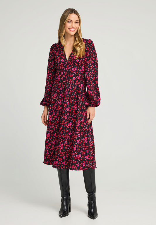 Rochie midi cu decolteu în V și imprimeu floral