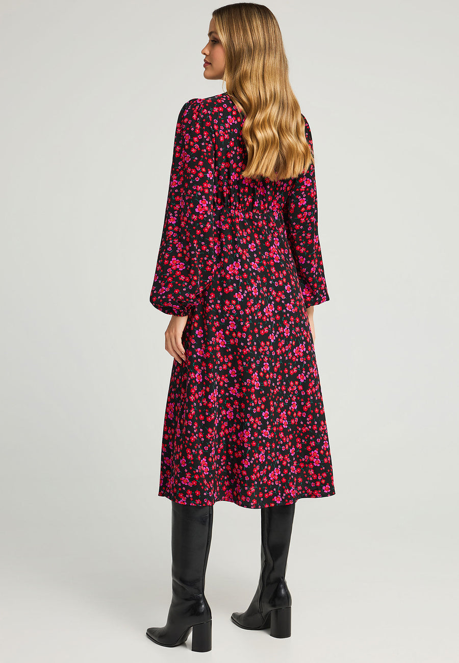 Rochie midi cu decolteu în V și imprimeu floral