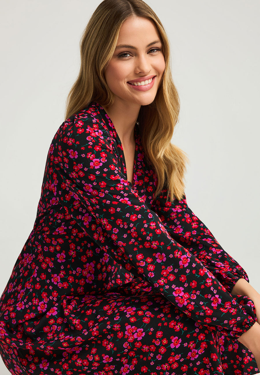 Rochie midi cu decolteu în V și imprimeu floral