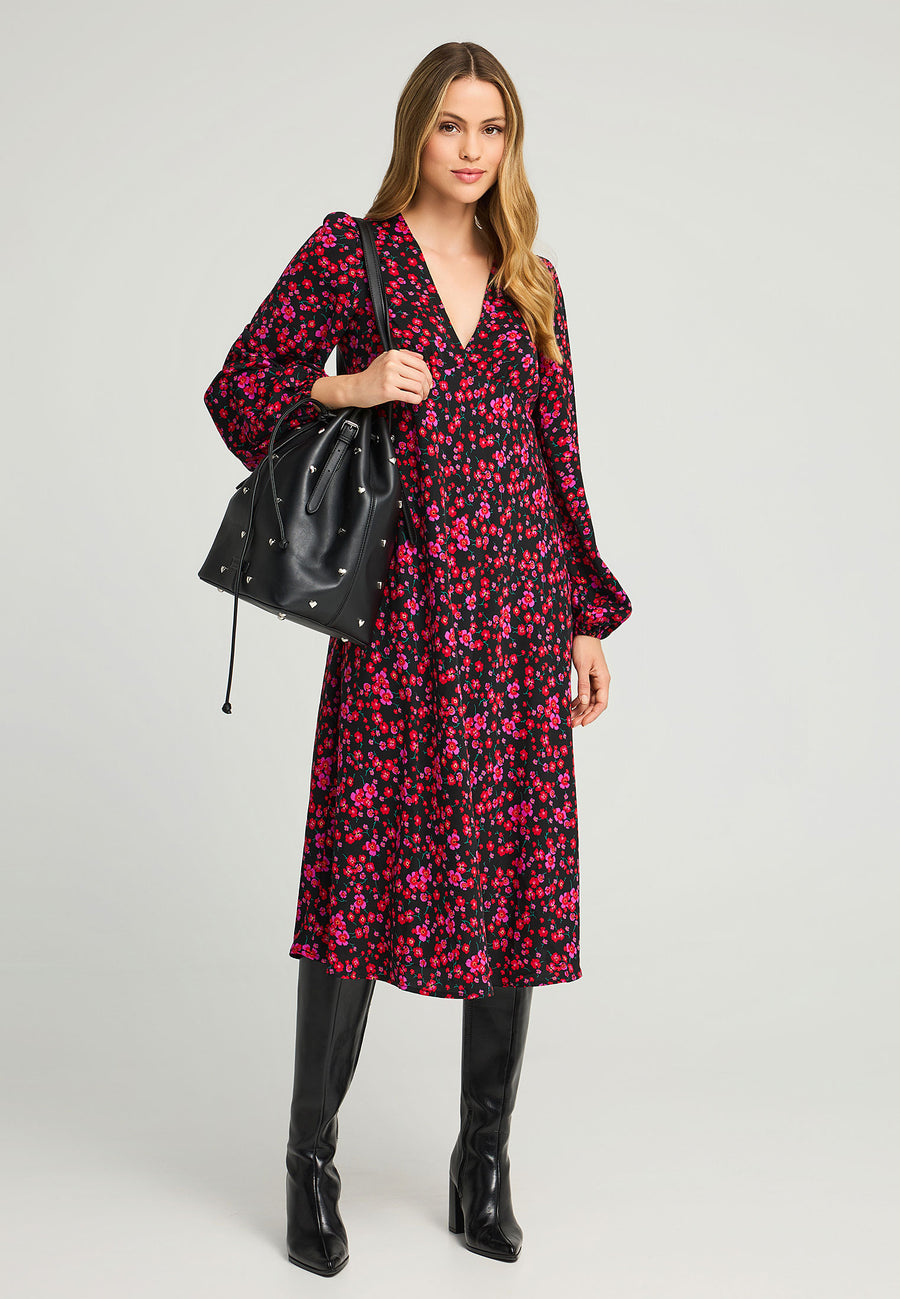 Rochie midi cu decolteu în V și imprimeu floral