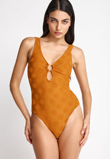 Women's swimsuit with towel pattern