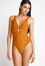 Women's swimsuit with towel pattern